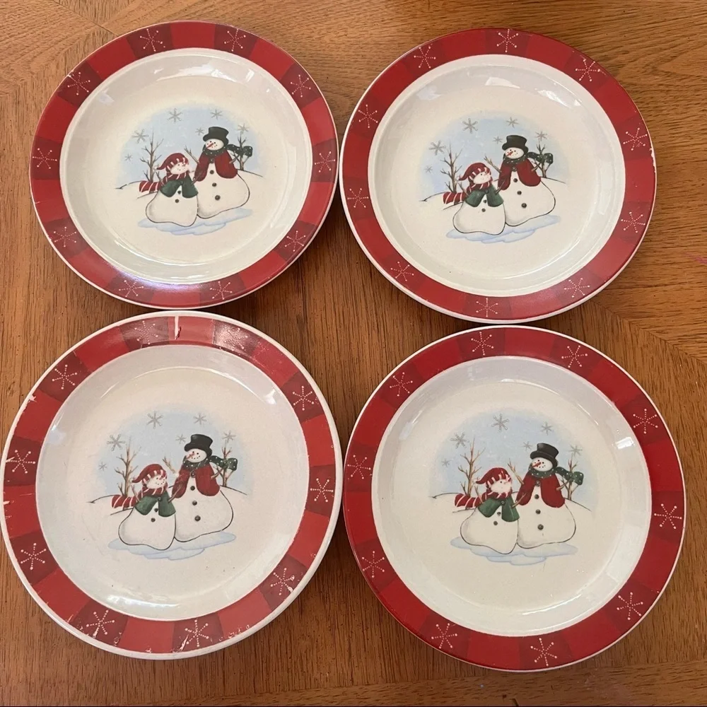 Vintage set of 4 four royal seasons snowman appetizer plates discontinued
